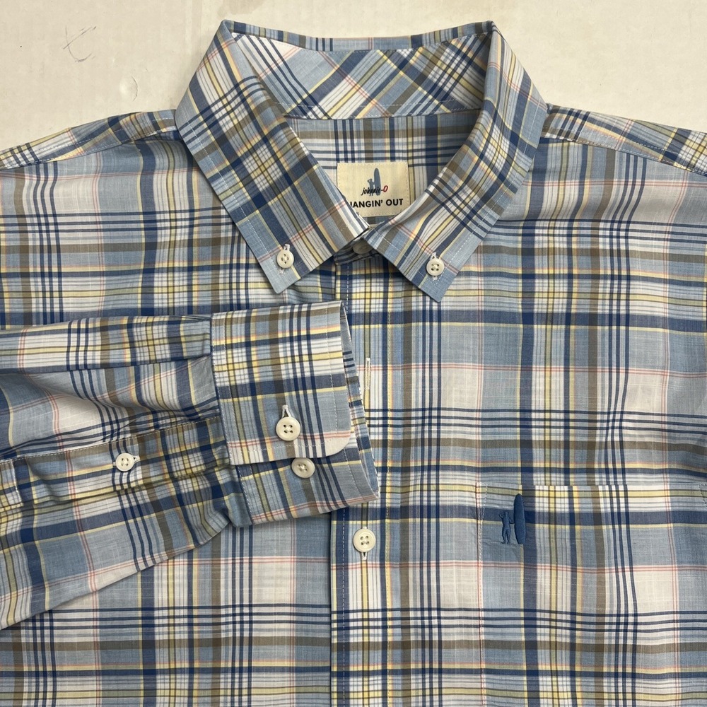 Johnnie-O Hangin Out Button Down Cotton Plaid Classic Fit Shirt LARGE